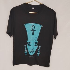 Black Graphic Tee with Blue Design